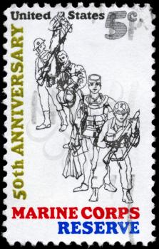 Royalty Free Photo of 1966 US Stamp For 50th Anniversary of the Founding of the US Marine Corps Reserve