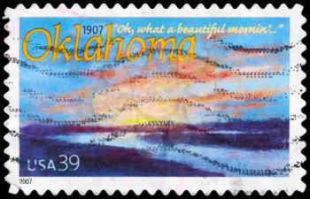 Royalty Free Photo of 2007 US Stamp Shows the Cimarron River, Oklahoma Statehood, 100th Anniversary