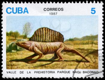 CUBA - CIRCA 1987: A Stamp printed in CUBA shows image of a Dinosaur from the series Dinosaur Exhibits, Bacanao Natl.Park, circa 1987
