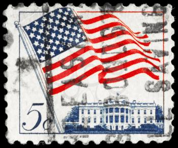 USA - CIRCA 1963: A Stamp printed in USA shows the Flag over White House, circa 1963