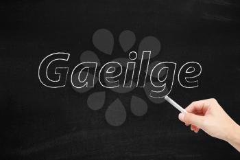 The language of Gaeilge written on a blackboard