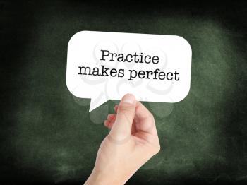 Practice makes perfect written on a speechbubble