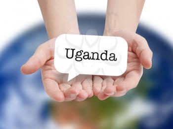 Uganda written on a speechbubble