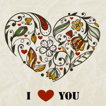 Royalty Free Clipart Image of a Heart Made up of Flowers
