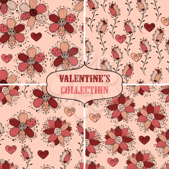 Vector seamless floral valentine's Patterns, fully editable eps 10 file with clipping mask and seamless pattern in swatch menu