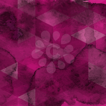 Vector Geometric Pattern on Watercolor Marsala Background, transparency effects
