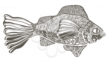 Vector funky fish. Engraving style 