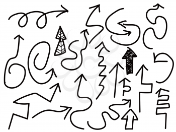isolated doodle black arrows set from white background