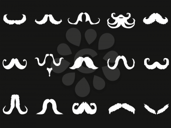 isolated white mustache icons set on black background