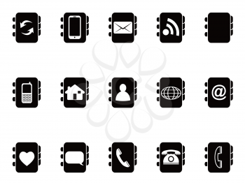 isolated black phone address book icons from white background