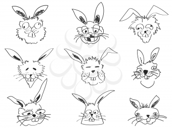 isolated doodle funny rabbit face head from white background