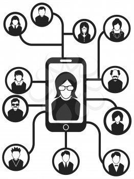 isolated black smartphone people network on white background ,vector 