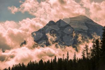 One of the snow-capped ten Peaks , Banff National Park, Alberta, Canada.