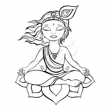 Hindu God Krishna. Vector hand drawn illustration.