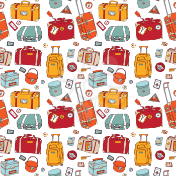 Background of vintage suitcases. Seamless Travel Illustration.