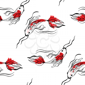 Koi fishes. Vector background in Japanese style. Seamless pattern.