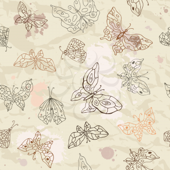 Butterfly. Vintage seamless background. Hand drawn illustration.