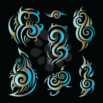 Polynesian tattoo. Tribal pattern set Vector illustration.
