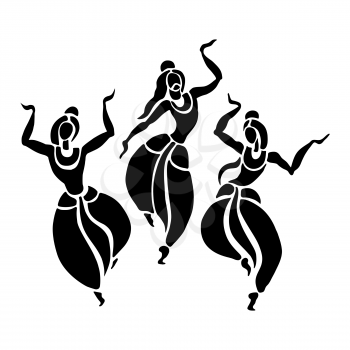 Indian dancers. Dancing people in ethnic style. Vector Illustration.