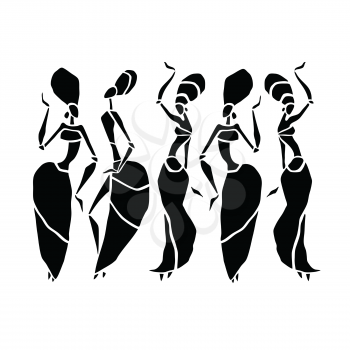 Beautiful dancers silhouette isolated on white background. Tribal women. Vector illustration