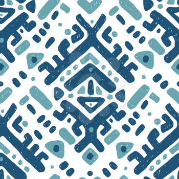 Ikat ornament. Tribal pattern in Aztec style. Hand Drawn folklore seamless pattern