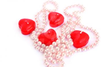 Royalty Free Photo of Heart Shaped Candles and Pearls