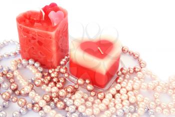 Royalty Free Photo of Heart Candles and Pearls