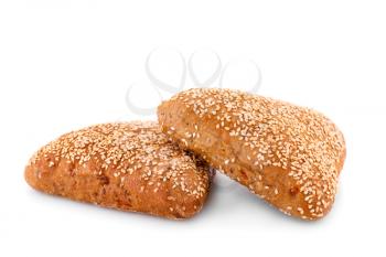 Breads with seasame seeds isolated on white background.
