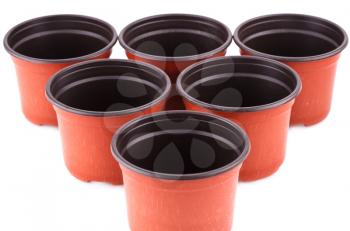 Flower pots on a white background.