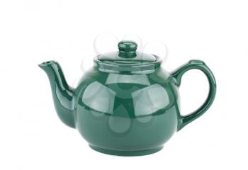 Green teapot isolated on a white background.