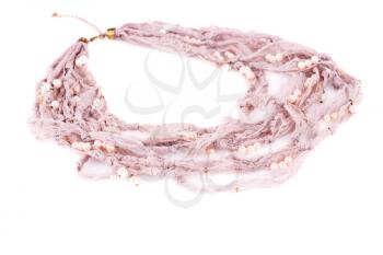 Stylish necklace with lace and pearls isolated on white background.