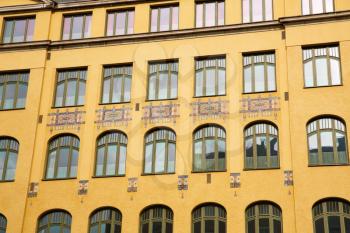 Office building with colorful ornament in Stockholm, Sweden.