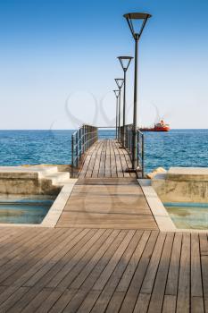 Pier at the Mediterranean sea in Limassol, Cyprus.