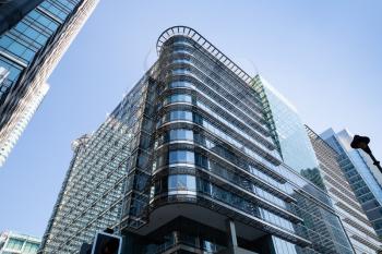 Canary Wharf financial district with corporate office modern buildings.