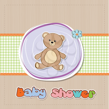 Royalty Free Clipart Image of a Baby Shower Background With a Bear