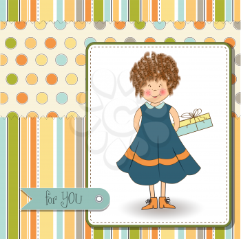 Royalty Free Clipart Image of a Little Girl Holding a Gift