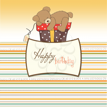 Royalty Free Clipart Image of a Birthday Greeting With a Bear on a Gift