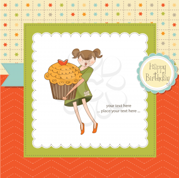 Royalty Free Clipart Image of a Girl Holding a Cupcake