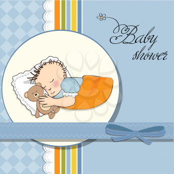 Royalty Free Clipart Image of a Baby Shower Card With a Sleeping Boy