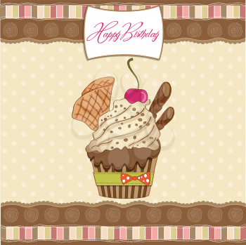 Birthday cupcake, vector illustration