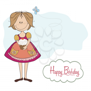 girl with birthday cake, illustration in vector format