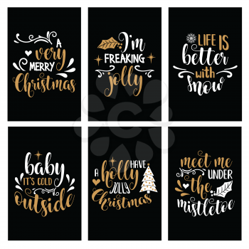 Hand lettering Christmas card collection with joyful quotes.  Christmas quote. Christmas cards design, poster, print