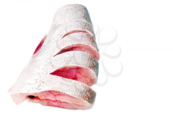 Slices of raw carp  on a white background.Isolated