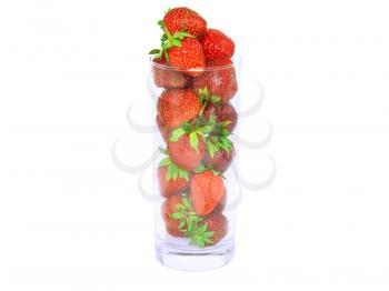 Glass with fresh strawberries and soda on white background. Isolated