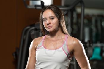 Portrait Of A Young Sporty Woman In The Gym With Exercise Equipment