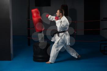 Young Man Practicing His Karate Moves - White Kimono - Black Belt