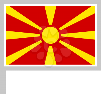 Macedonia flag on flagpole, rectangular shape icon on white background, vector illustration.