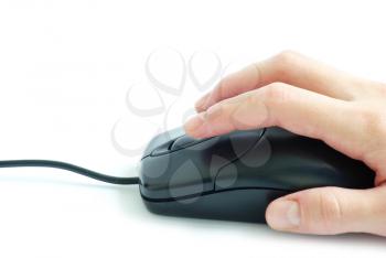 computer mouse in hand isolated on a white background