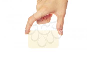 card blanks in a hand on white background