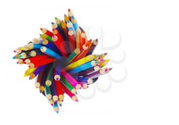 stack of colored pencils on white background